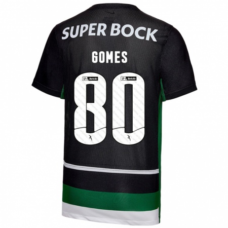 Kandiny Niño Camiseta Luís Gomes #80 Negro Blanco Verde 1ª Equipación 2024/25 La Camisa Chile