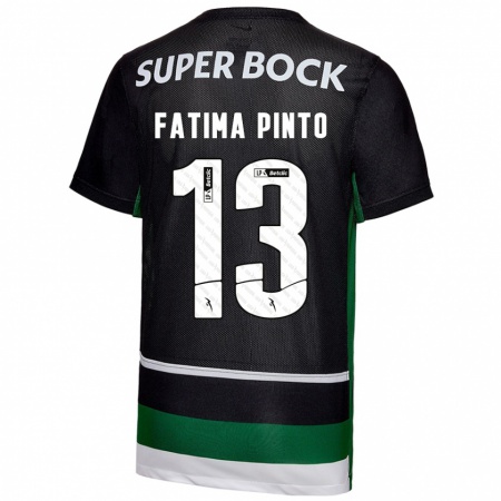 Kandiny Niño Camiseta Fátima Alexandra Figueira Pinto #13 Negro Blanco Verde 1ª Equipación 2024/25 La Camisa Chile