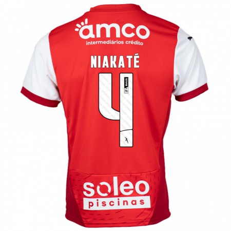 Kandiny Niño Camiseta Sikou Niakaté #4 Rojo Blanco 1ª Equipación 2024/25 La Camisa Chile