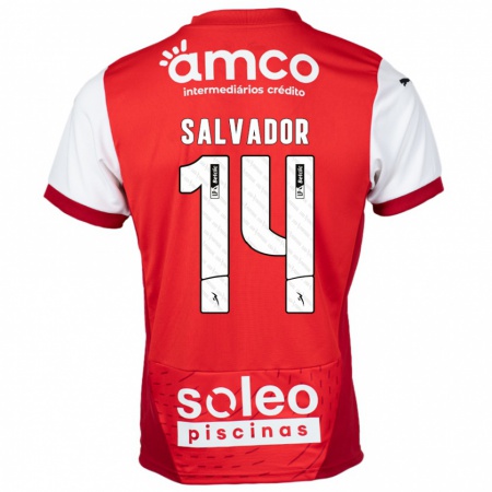 Kandiny Niño Camiseta João Salvador #14 Rojo Blanco 1ª Equipación 2024/25 La Camisa Chile