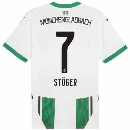 Kandiny Niño Camiseta Kevin Stöger #7 Blanco Verde 1ª Equipación 2024/25 La Camisa Chile