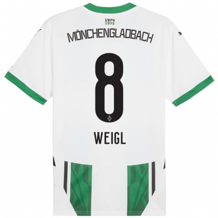 Kandiny Niño Camiseta Julian Weigl #8 Blanco Verde 1ª Equipación 2024/25 La Camisa Chile