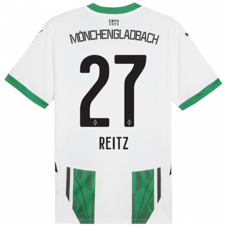 Kandiny Niño Camiseta Rocco Reitz #27 Blanco Verde 1ª Equipación 2024/25 La Camisa Chile