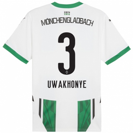 Kandiny Niño Camiseta Joshua Uwakhonye #3 Blanco Verde 1ª Equipación 2024/25 La Camisa Chile