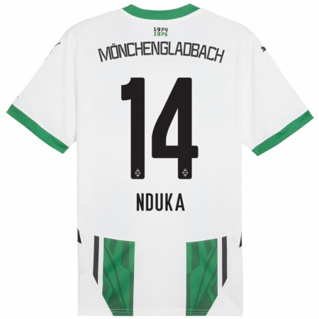 Kandiny Niño Camiseta Michael Nduka #14 Blanco Verde 1ª Equipación 2024/25 La Camisa Chile