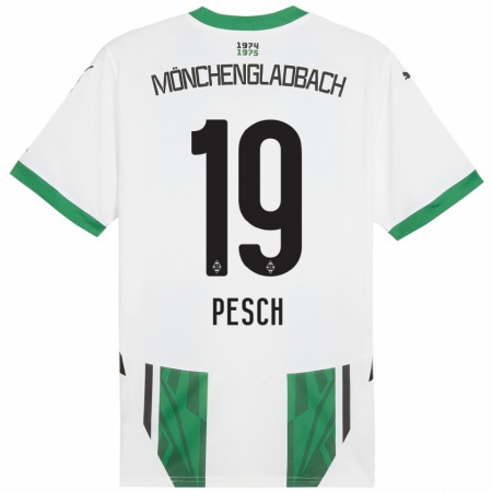 Kandiny Niño Camiseta Noah Pesch #19 Blanco Verde 1ª Equipación 2024/25 La Camisa Chile