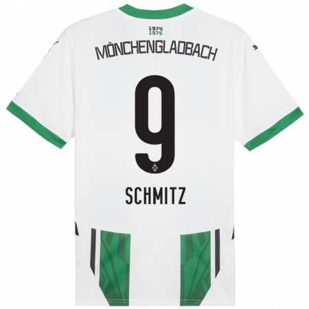 Kandiny Niño Camiseta Sarah Schmitz #9 Blanco Verde 1ª Equipación 2024/25 La Camisa Chile