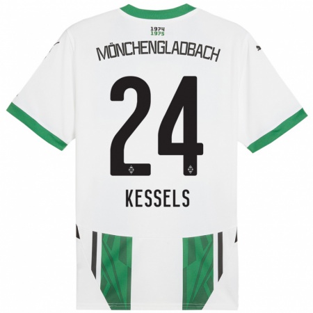 Kandiny Niño Camiseta Imke Kessels #24 Blanco Verde 1ª Equipación 2024/25 La Camisa Chile