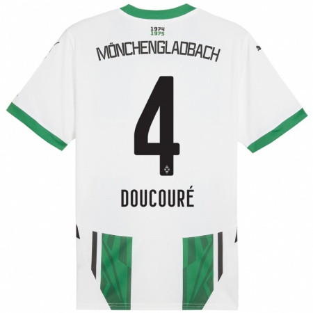 Kandiny Niño Camiseta Mamadou Doucouré #4 Blanco Verde 1ª Equipación 2024/25 La Camisa Chile