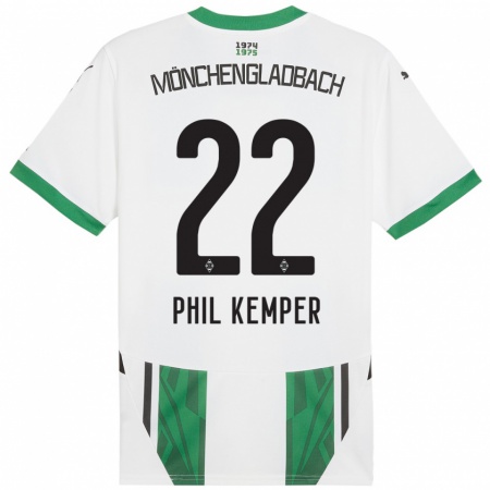 Kandiny Niño Camiseta Phil Kemper #22 Blanco Verde 1ª Equipación 2024/25 La Camisa Chile