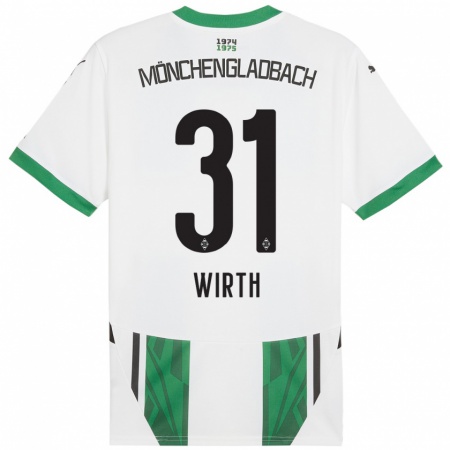 Kandiny Niño Camiseta Linus Wirth #31 Blanco Verde 1ª Equipación 2024/25 La Camisa Chile