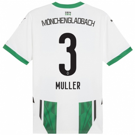 Kandiny Niño Camiseta Barbara Müller #3 Blanco Verde 1ª Equipación 2024/25 La Camisa Chile