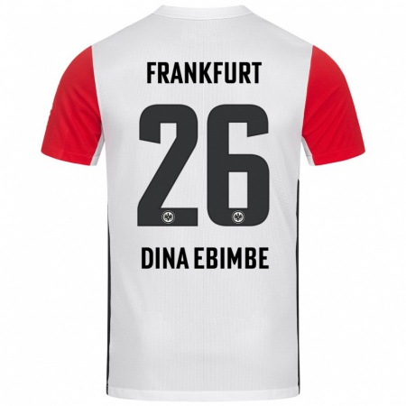 Kandiny Niño Camiseta Junior Dina Ebimbe #26 Blanco Rojo 1ª Equipación 2024/25 La Camisa Chile