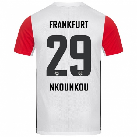 Kandiny Niño Camiseta Niels Nkounkou #29 Blanco Rojo 1ª Equipación 2024/25 La Camisa Chile