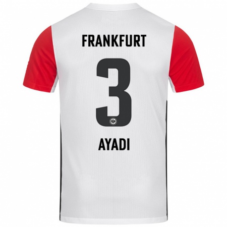 Kandiny Niño Camiseta Akram Ayadi #3 Blanco Rojo 1ª Equipación 2024/25 La Camisa Chile