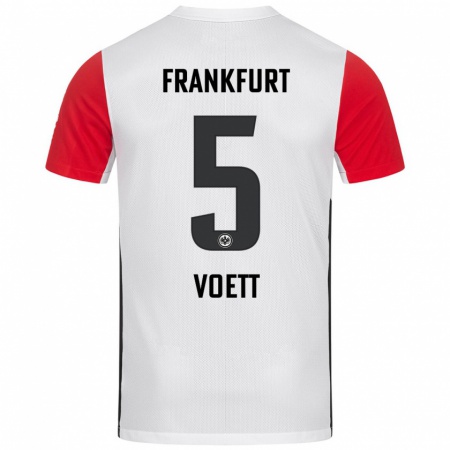 Kandiny Niño Camiseta Johannes Vött #5 Blanco Rojo 1ª Equipación 2024/25 La Camisa Chile