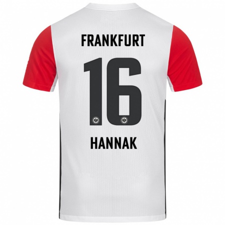 Kandiny Niño Camiseta Tim Hannak #16 Blanco Rojo 1ª Equipación 2024/25 La Camisa Chile