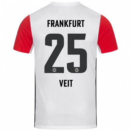 Kandiny Niño Camiseta Jella Veit #25 Blanco Rojo 1ª Equipación 2024/25 La Camisa Chile