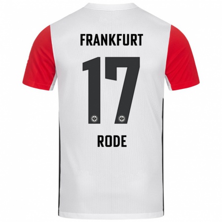 Kandiny Niño Camiseta Sebastian Rode #17 Blanco Rojo 1ª Equipación 2024/25 La Camisa Chile