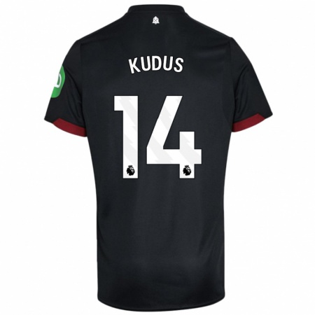 Kandiny Niño Camiseta Mohammed Kudus #14 Negro Blanco 2ª Equipación 2024/25 La Camisa Chile