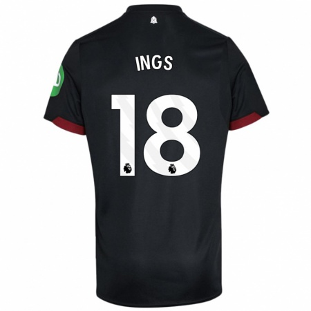 Kandiny Niño Camiseta Danny Ings #18 Negro Blanco 2ª Equipación 2024/25 La Camisa Chile