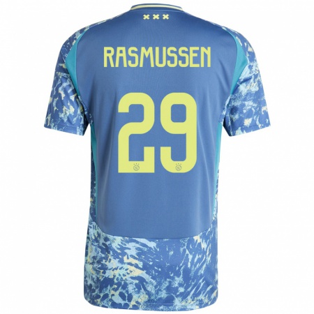 Kandiny Niño Camiseta Christian Rasmussen #29 Gris Azul Amarillo 2ª Equipación 2024/25 La Camisa Chile