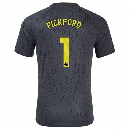 Kandiny Niño Camiseta Jordan Pickford #1 Negro Amarillo 2ª Equipación 2024/25 La Camisa Chile