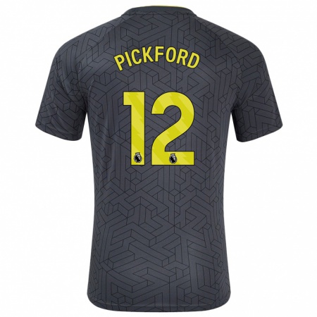 Kandiny Niño Camiseta Jordan Pickford #12 Negro Amarillo 2ª Equipación 2024/25 La Camisa Chile