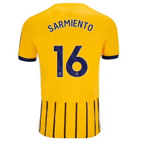 Kandiny Niño Camiseta Jeremy Sarmiento #16 Dorado Azul Rayas 2ª Equipación 2024/25 La Camisa Chile