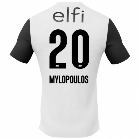 Kandiny Niño Camiseta Marios Mylopoulos #20 Blanco Negro 2ª Equipación 2024/25 La Camisa Chile