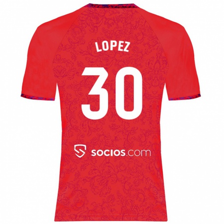 Kandiny Niño Camiseta Alba López #30 Rojo 2ª Equipación 2024/25 La Camisa Chile