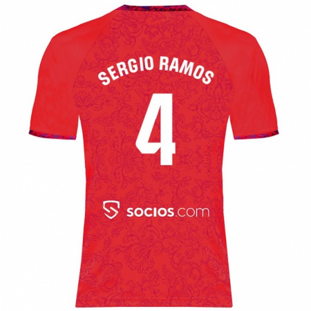 Kandiny Niño Camiseta Sergio Ramos #4 Rojo 2ª Equipación 2024/25 La Camisa Chile