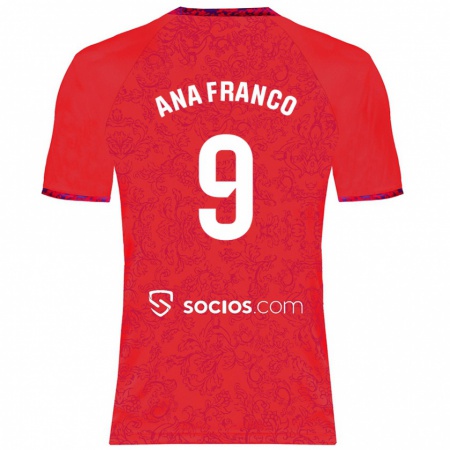 Kandiny Niño Camiseta Ana Franco De La Vega #9 Rojo 2ª Equipación 2024/25 La Camisa Chile