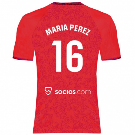 Kandiny Niño Camiseta María Pérez Rabaza #16 Rojo 2ª Equipación 2024/25 La Camisa Chile