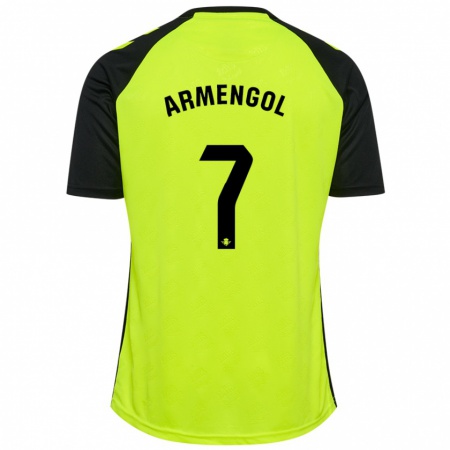 Kandiny Niño Camiseta Carla Armengol #7 Amarillo Fluorescente Negro 2ª Equipación 2024/25 La Camisa Chile