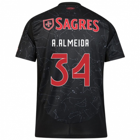 Kandiny Niño Camiseta Andre Almeida #34 Negro Rojo 2ª Equipación 2024/25 La Camisa Chile