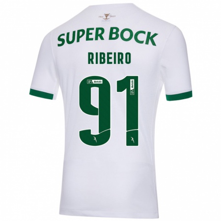 Kandiny Niño Camiseta Rodrigo Ribeiro #91 Blanco Verde 2ª Equipación 2024/25 La Camisa Chile