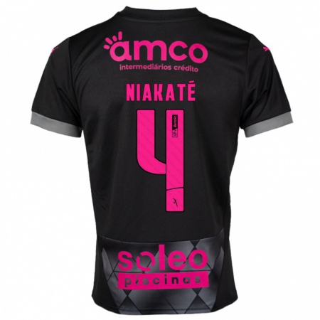 Kandiny Niño Camiseta Sikou Niakaté #4 Negro Rosa 2ª Equipación 2024/25 La Camisa Chile