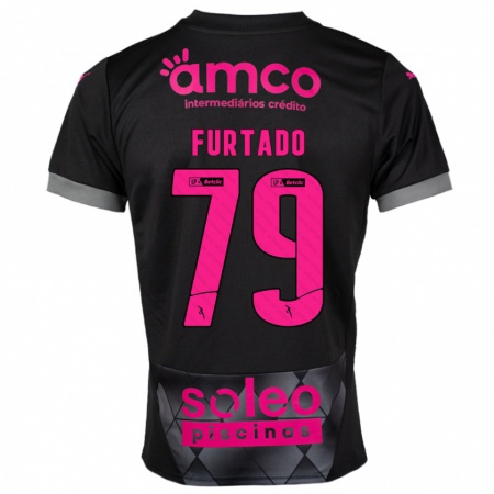 Kandiny Niño Camiseta Rúben Furtado #79 Negro Rosa 2ª Equipación 2024/25 La Camisa Chile