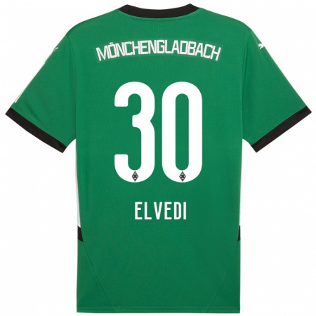 Kandiny Niño Camiseta Nico Elvedi #30 Verde Blanco 2ª Equipación 2024/25 La Camisa Chile