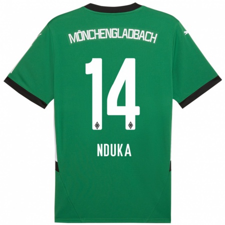 Kandiny Niño Camiseta Michael Nduka #14 Verde Blanco 2ª Equipación 2024/25 La Camisa Chile