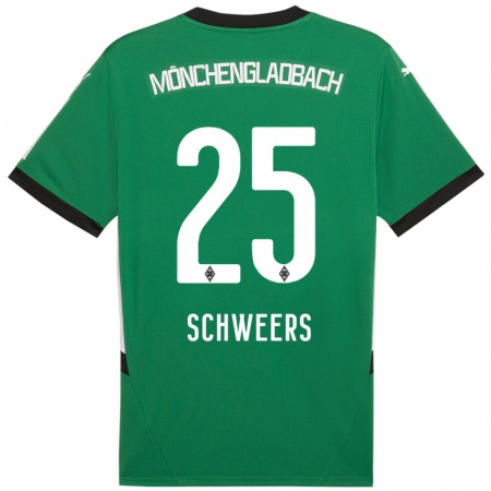 Kandiny Niño Camiseta Lion Schweers #25 Verde Blanco 2ª Equipación 2024/25 La Camisa Chile