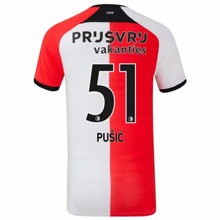 Kandiny Hombre Camiseta Noah Pušić #51 Rojo Blanco 1ª Equipación 2024/25 La Camisa Chile