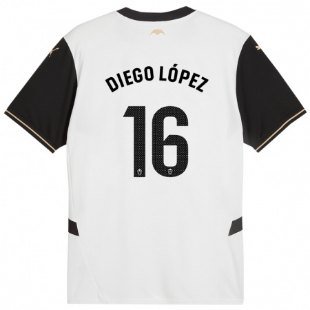 Kandiny Hombre Camiseta Diego López #16 Blanco Negro 1ª Equipación 2024/25 La Camisa Chile