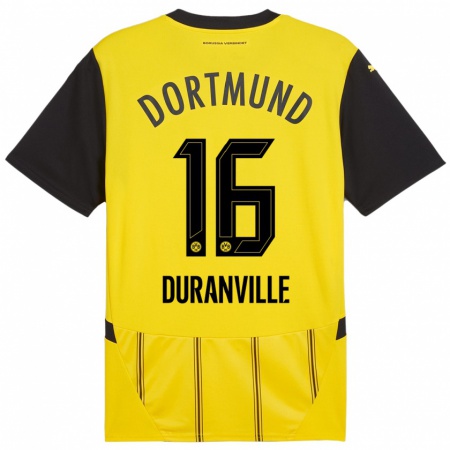 Kandiny Hombre Camiseta Julien Duranville #16 Amarillo Negro 1ª Equipación 2024/25 La Camisa Chile