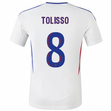 Kandiny Hombre Camiseta Corentin Tolisso #8 Blanco Azul 1ª Equipación 2024/25 La Camisa Chile