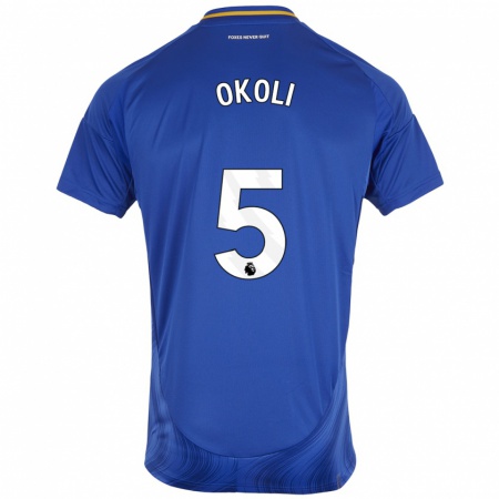 Kandiny Hombre Camiseta Caleb Okoli #5 Azul Blanco 1ª Equipación 2024/25 La Camisa Chile