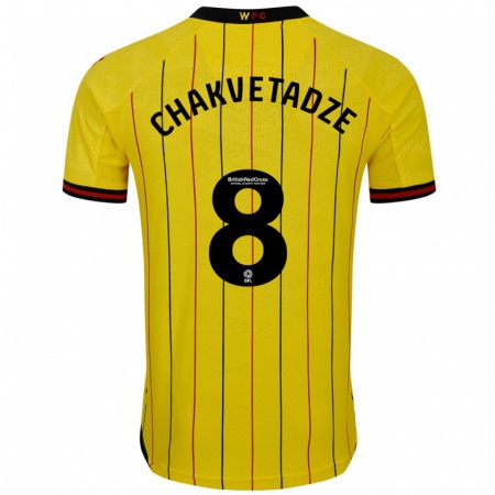 Kandiny Hombre Camiseta Giorgi Chakvetadze #8 Amarillo Negro 1ª Equipación 2024/25 La Camisa Chile