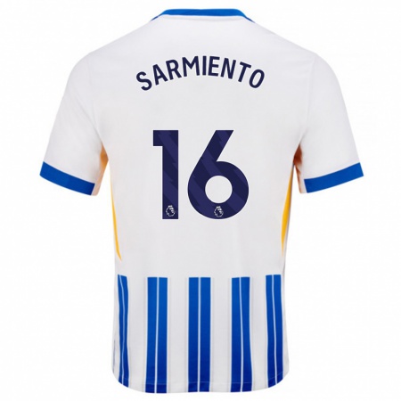 Kandiny Hombre Camiseta Jeremy Sarmiento #16 Blanco Azul Rayas 1ª Equipación 2024/25 La Camisa Chile