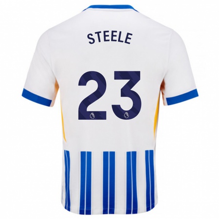 Kandiny Hombre Camiseta Jason Steele #23 Blanco Azul Rayas 1ª Equipación 2024/25 La Camisa Chile